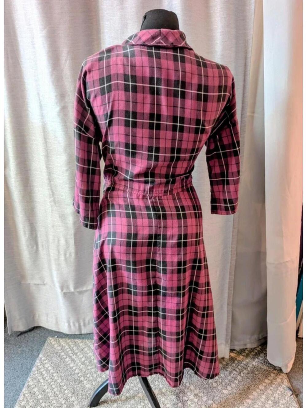 Vintage 80s Purple Plaid Fit and Flare Dress XL - Picture 4 of 4